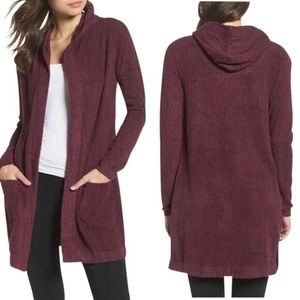 Barefoot Dreams CozyChic Lite Coastal Hoodie Burgundy L/XL